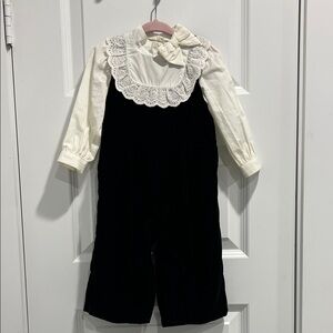 Janie and Jack Velvet Overalls with Lace Collar. The Festive Velvet Jumpsuit